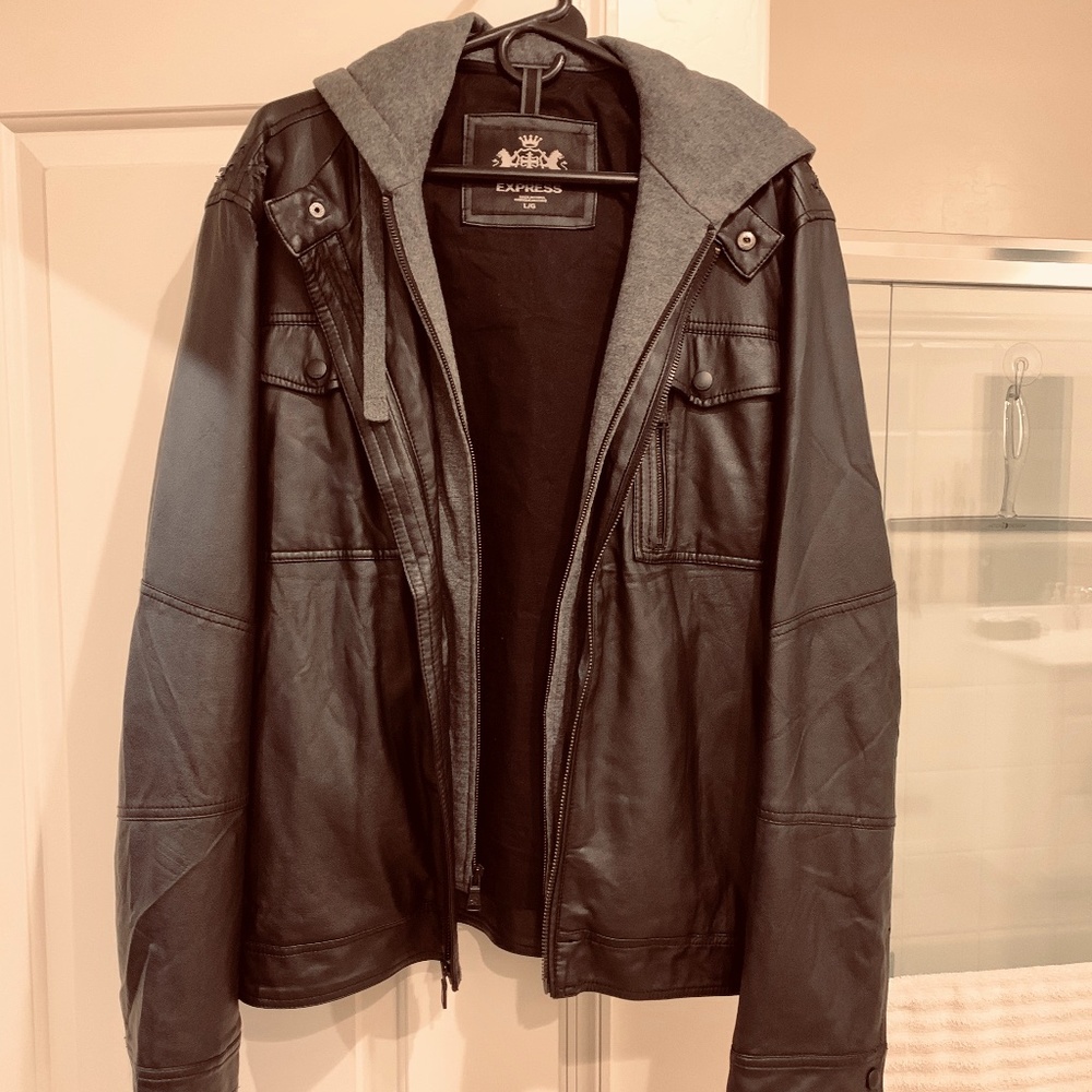 Express Black Faux Leather w/ Grey Hoodie Insert